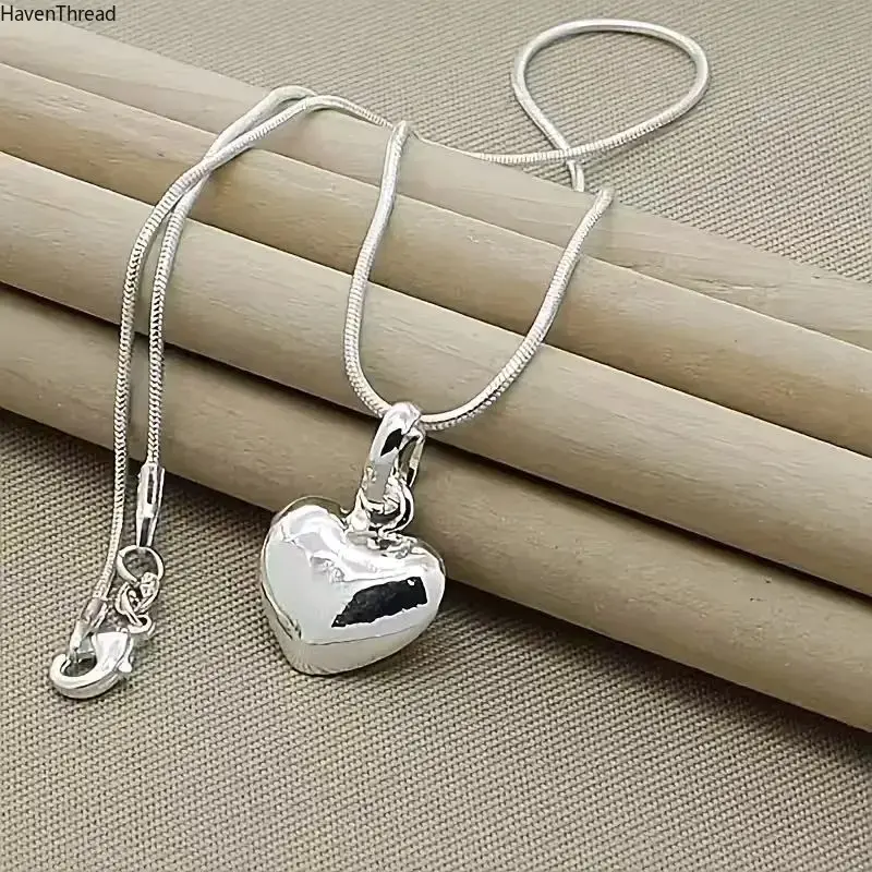 Women's S925 Sterling Silver Heart-Shaped Pendant Necklace with Snake Bone Chain - Casual Daily Wear, Wedding Gift Statement Piece for Sports & Outdoor Fan Shop Gaming Enthusiasts