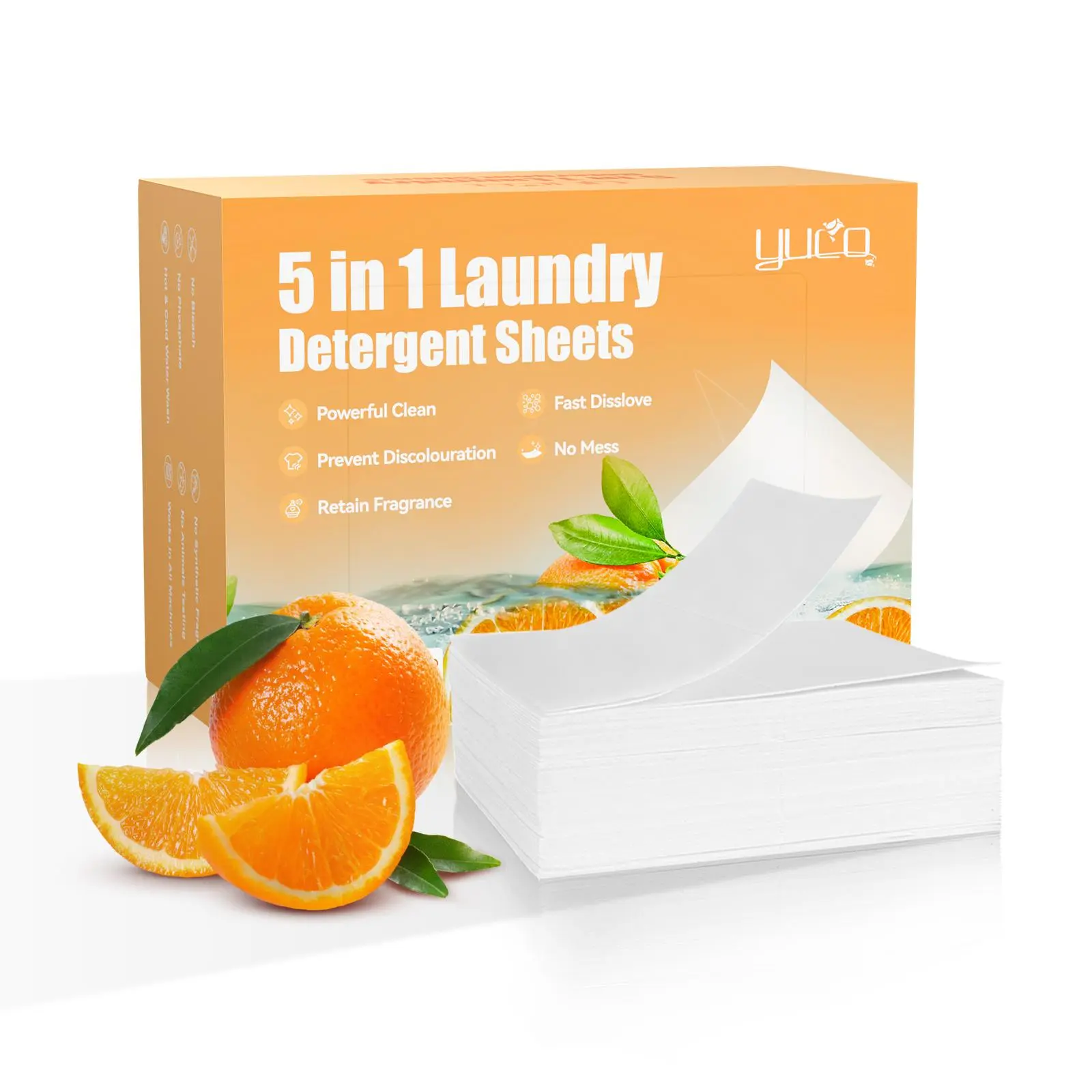 YUCO Eco-Friendly Travel Laundry Detergent Sheets - Citrus, Naturally Derived, Low-Foam, No Plastic, Hypoallergenic, 15-20 Minutes Effect, 24 Months Shelf Life, Convenient & Simple, Mess-Free, Waste-Free Laundry Tool (Home Supplies Accessory)
