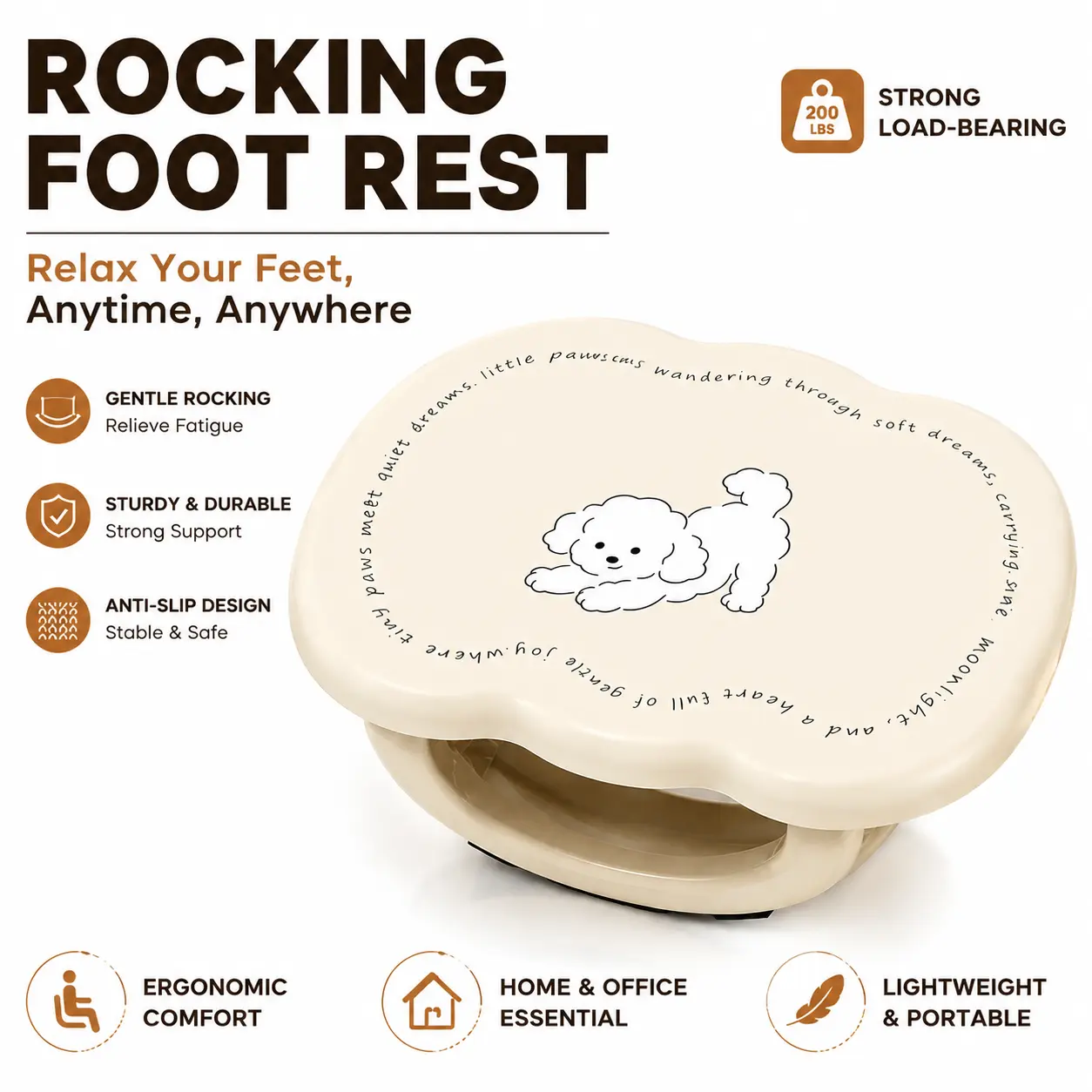 Cute Dog Multifunctional Office Footrest Stool, Anti-Leg Crossing Under-Desk Tool, Home Use Non-Slip Stylish Rocking Stool