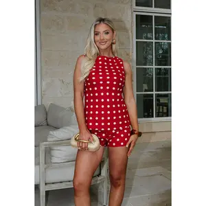 Nataly Polka Dot Shorts Set-Red/Natural