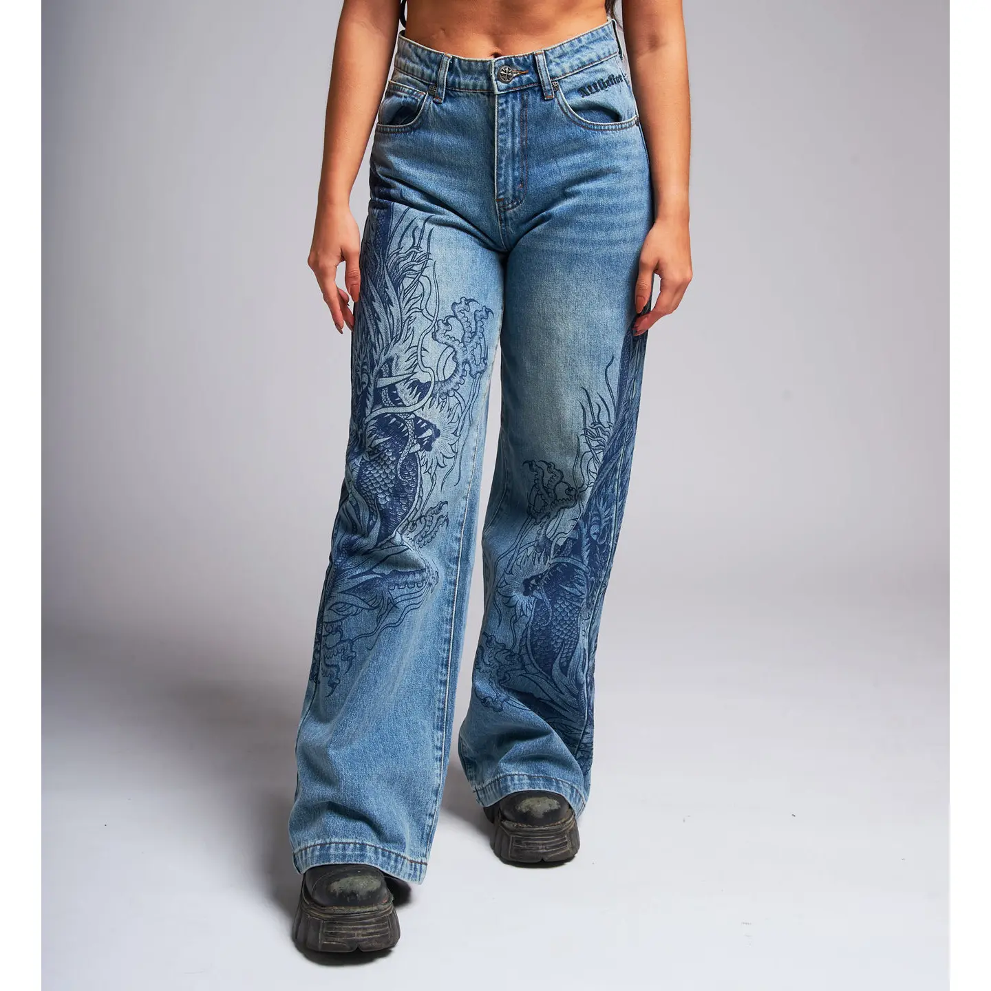Affliction Women's Denim Wide Leg Jean Flaming Dragon Affliction Women's Denim Wide Leg Jean Flaming Dragon