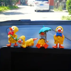 Cute Duck Design Car Ornament, 4 Counts Car Interior Set Creative Car Interior Decoration, Car Center Console Display Screen Decoration, Car Interior Accessories for Women & Men, Car Desktop Decor