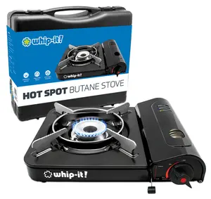 Whip-It! Butane Stove for Outdoor Cooking, Black Hot Spot with Automatic Safety Shut-Off Camping Kitchenware Camping Accessory