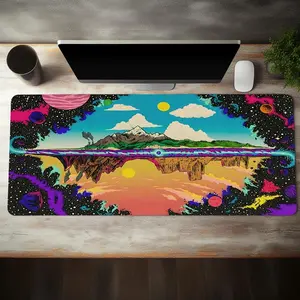 Creative Planet Pattern Extended Mouse Pad, Non-slip Rubber Base Stitched Edge Desk Pad, Large Gaming Mouse Pad, Office Desk Accessories for Home Office Game