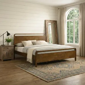 Roundhill Furniture Eldren Wood Platform Bed in Walnut Finish