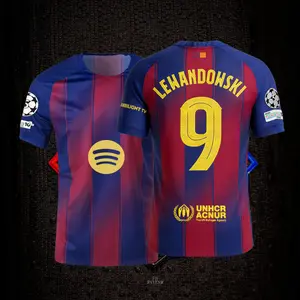 9# Robert Lewandowski  Home Short Sleeve Soccer Jersey Fans Version Red Blue