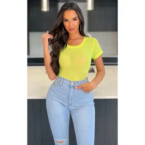 See Through You Mesh Bodysuit Neon Green