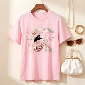Women's Vintage Graphic Tees - Pink Pearl Elegant Lady Oversized T-Shirt | Vintage Glam Easter Gift Trendy Tops