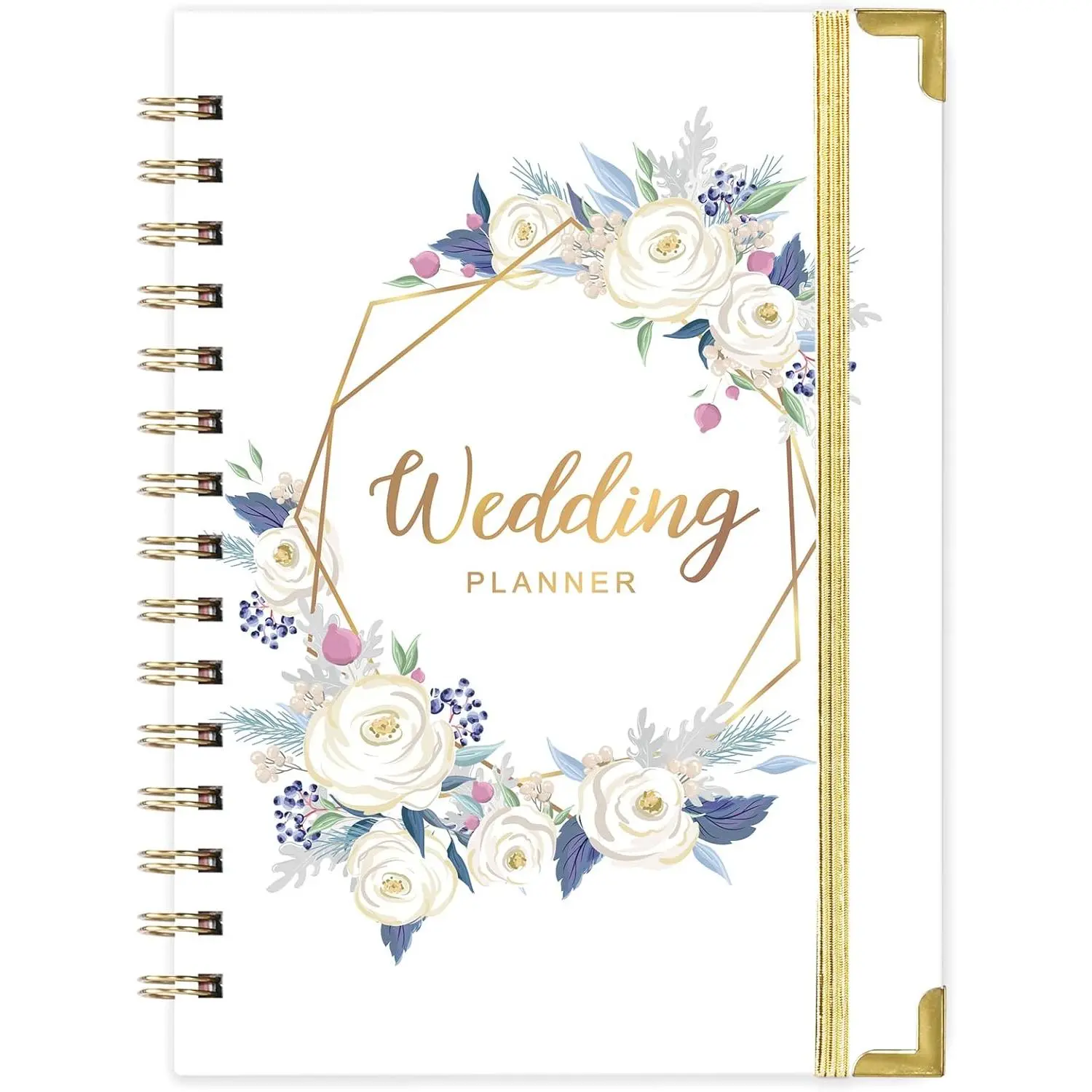 Bride's Hardcover Wedding Planner Notebook - 6.5"x8.75" Organizer with 5 Tabbed Sections, 5 Inner Pockets, Stickers, Notes Pages, Metal Corners - Purple White