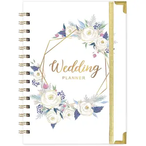Wedding Planner - Wedding Planner Book and Organizer for The Bride with 5 Tabbed Sections, 6.5" x 8.75", Hardcover with Metal Corner + 5 Inner Pocket + Sticker + Notes Pages - Purple White