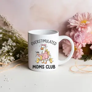 Overstimulated Moms Club Mug, Funny Mom Coffee Mug, Tired Mom Mug, Cute Goose Mama Cup, Motherhood Humor Mug, New Mom Gift, Mother’s Day Mug