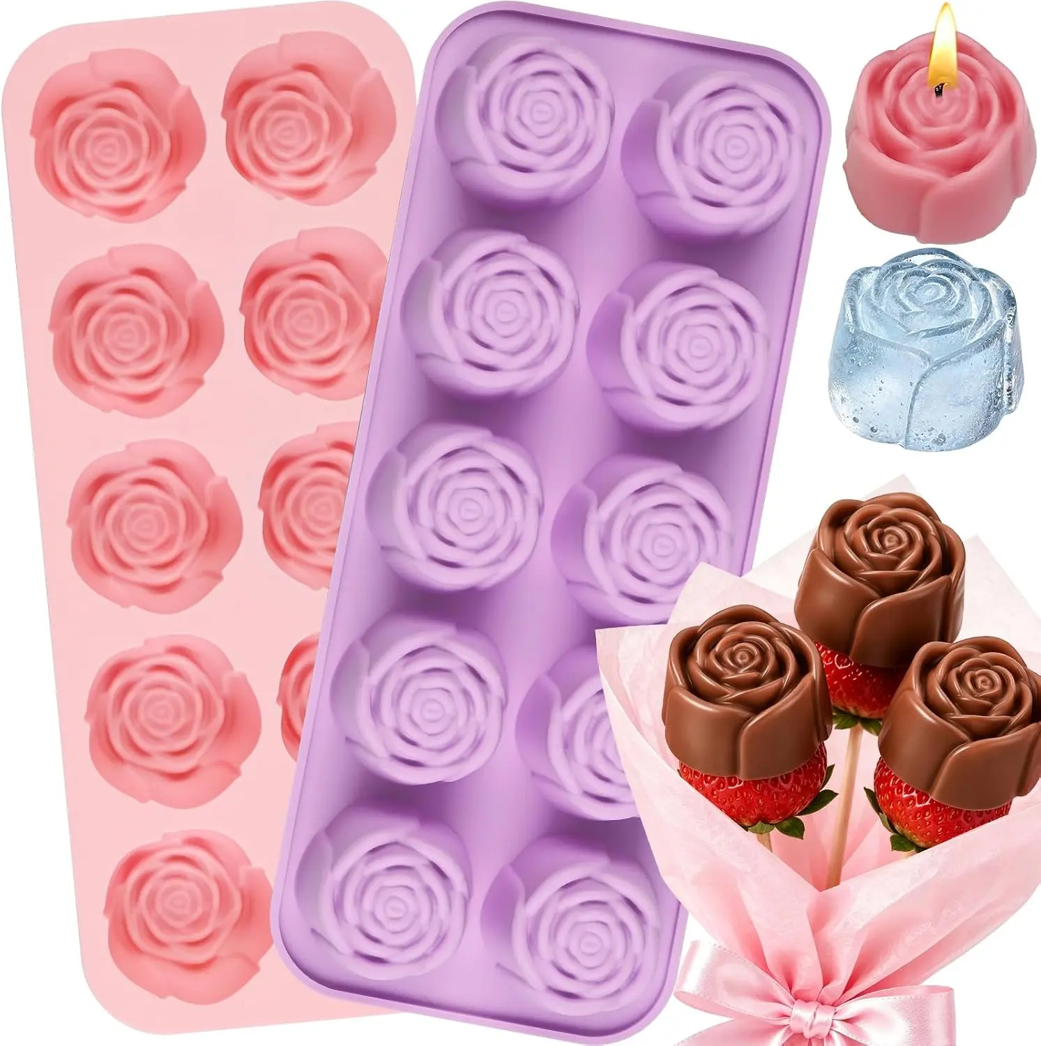 2 Pcs Rose Silicone Molds,20 -Cavity Flower Soap Molds for Chocolate, Candy, Cake, Jelly, Pudding, Ice Cubes, Lotion Bars, Candles & Bath Bombs - Home Improvement.