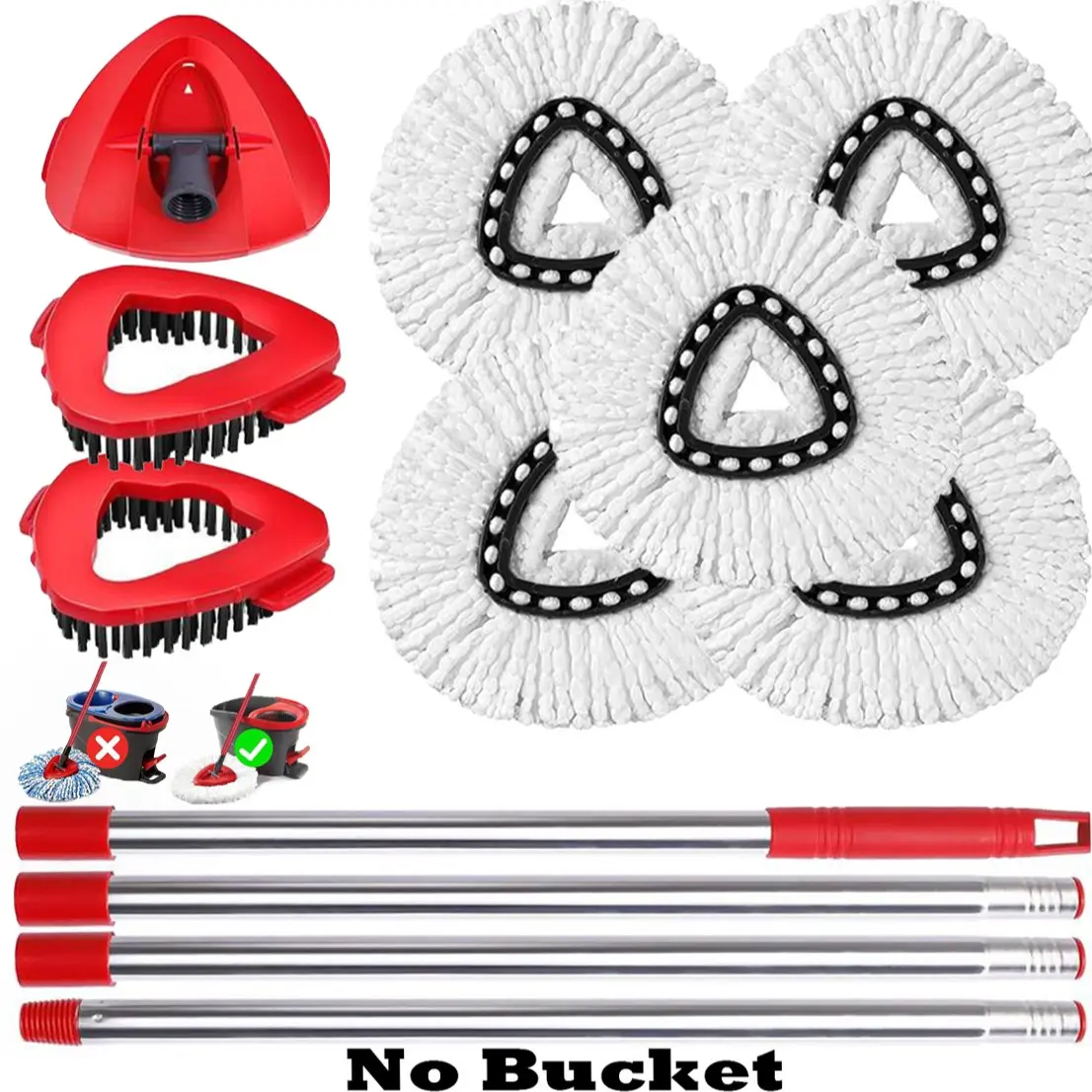 Spin Mop Replacement Kit with 5Pads+2Brush