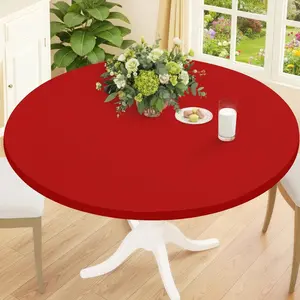 1pc Round Half-Size Tablecloth, Polyester Stretch Fit Washable Table Cover, Ideal for Indoor, Outdoor, Garden, Picnic, Camping, Party