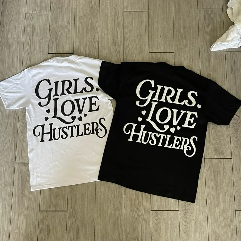 Men's Crew Neck Letters T-Shirts, Available in S-M-3XL Sizes (Girls Love Hustlers Design), Classic, Casual, Do Not Bleach, Hang Dry