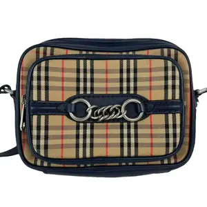 Pre-owned BURBERRY Leather Crossbody Bags Link Chain Camera 1983 Knight Check Canvas Crossbody Bag
