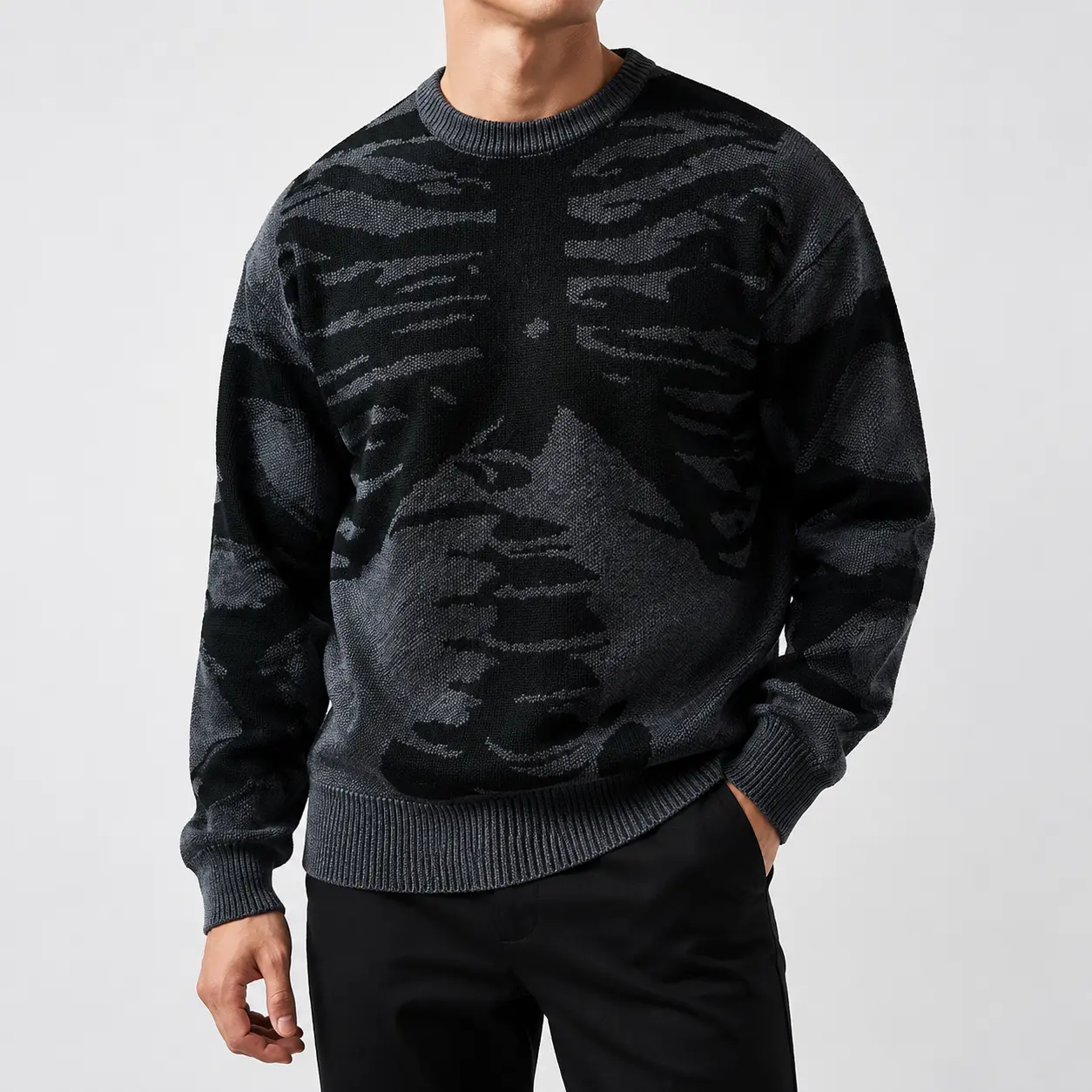 Men's Skeleton Devil Graphic Knitwear, Casual Round Neck Long Sleeve Pullover Sweater for Autumn Winter Halloween