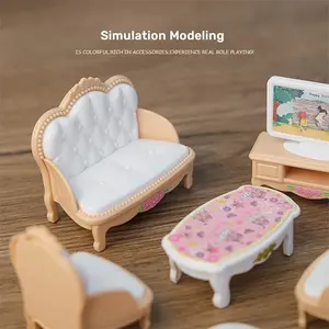 Mini Doll Furniture Set, Miniature Furniture, Doll Bed, Doll Crib, Doll House for Kids, 4 Room Themes for Educational Role Play, Perfect Gift for Birthdays & Christmas, Doll Playsets