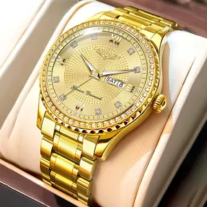 LANGQIES Men's Luxury Watch with Classic Dual Calendar Sophisticated Diamond-Accented 42mm Textured Dial Luminous Display Scratch-Resistant Sapphire Crystal for Versatile Elegance