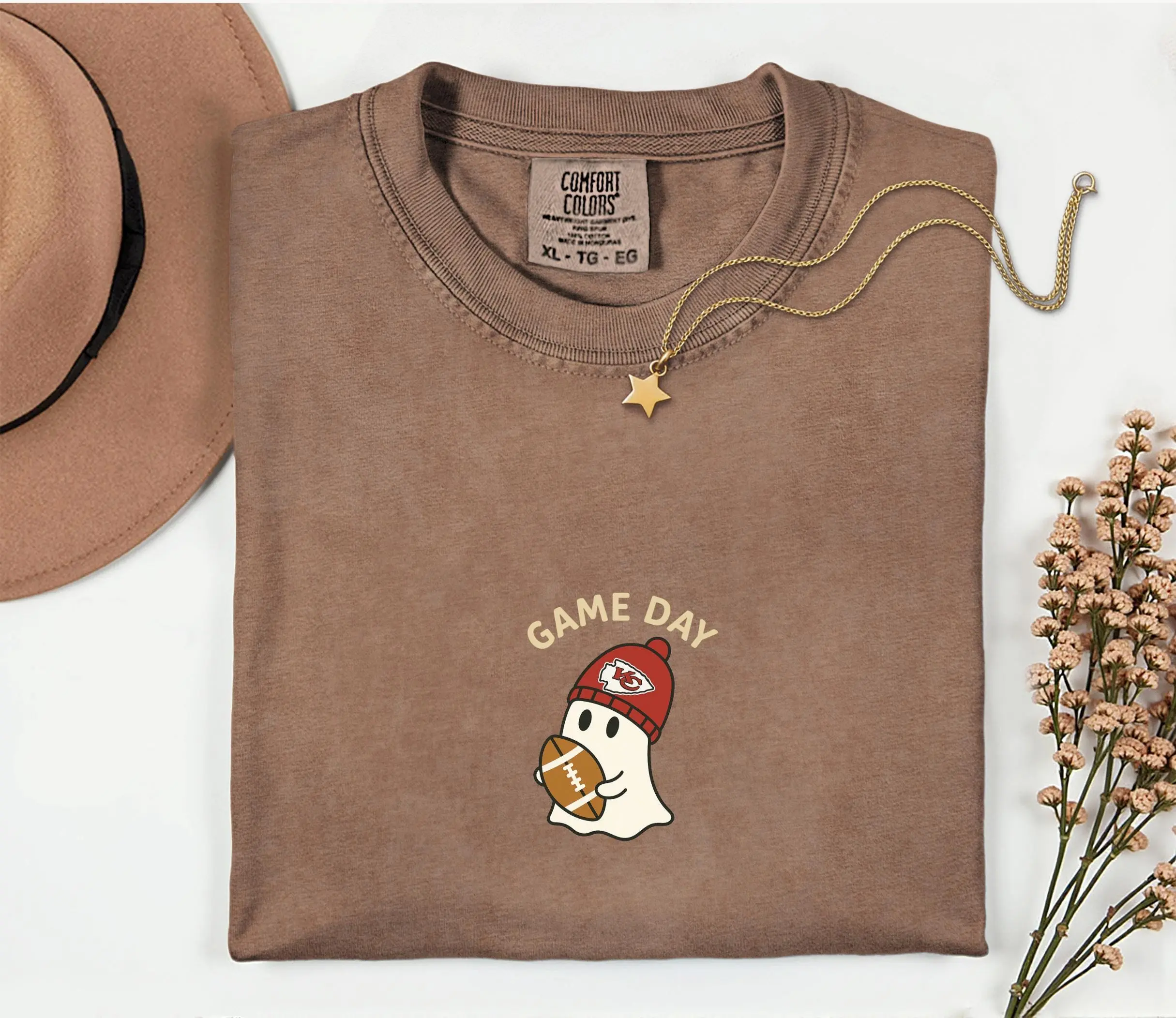 Comfort Colors Ghost Football Shirt, All Teams Football T-shirt, Game Day T-Shirt, Cute Ghost Football Fall Season Tee, Men Women Graphic Tops