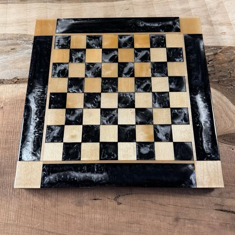 Black Onyx Silver Maple Wood Chess Board (INCLUDES PIECES)
