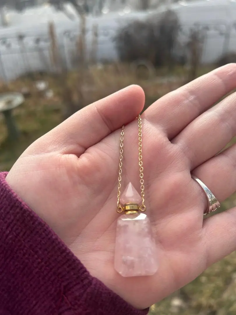 Rose Quartz Perfume Bottle Necklace