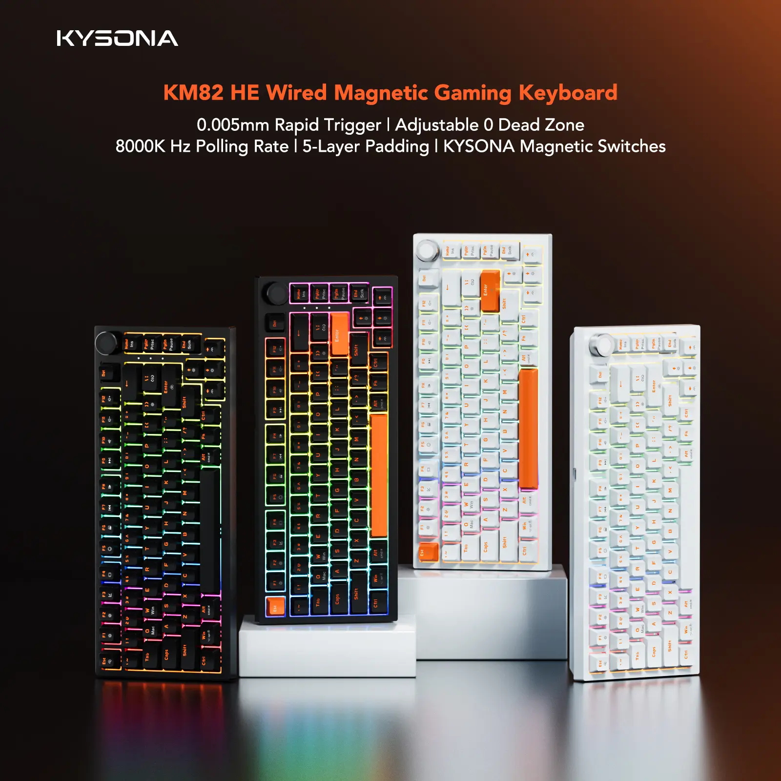 KYSONA KM82HE 75% Magnetic Switch Gaming Keyboard | 0.005mm Rapid Trigger | 8K RGB Wired Esports Keyboard