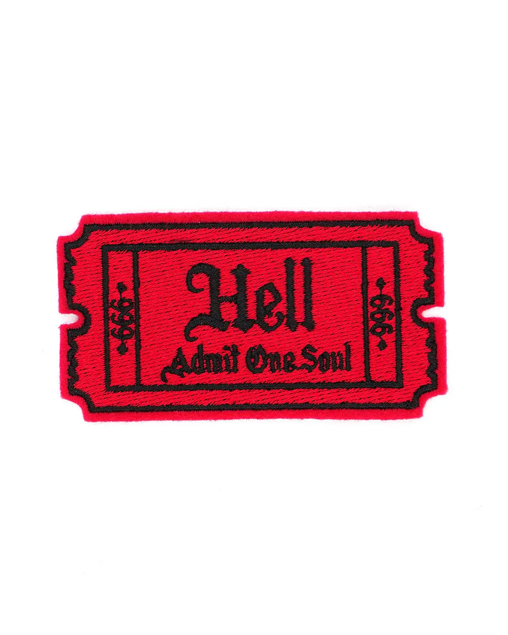"Ticket To Hell" Hand-Cut High-Quality Embroidery Patch - 3.4" x 1.75" Admit 1 Soul Sew-On Fabric Accessory for Sewing Supplies, Unique Gifts