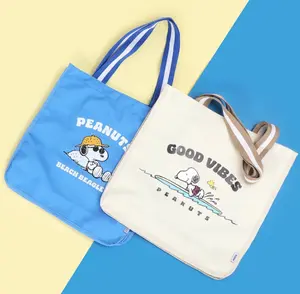 [Valentine's Day] MINISO Snoopy Ocean Diary Tote Bag Large-Capacity Eco-Friendly Shoulder Canvas Bag Shopping Grocery Bag Cute Square Everyday Tote Daily Campus Work Use Valentine Gift for Girlfriends