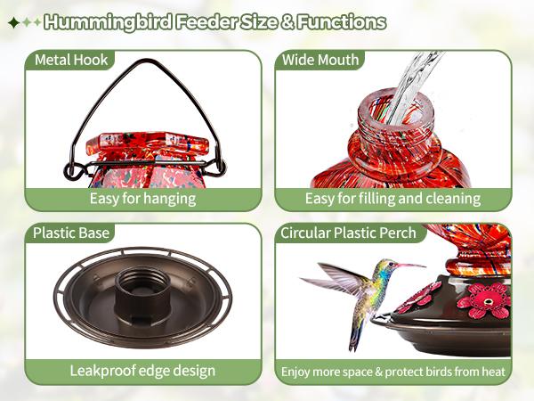 Hummingbird Feeder for Outdoors Leak-Proof | Easy Clean Wide Mouth | Attract More Hummingbirds to Your Garden