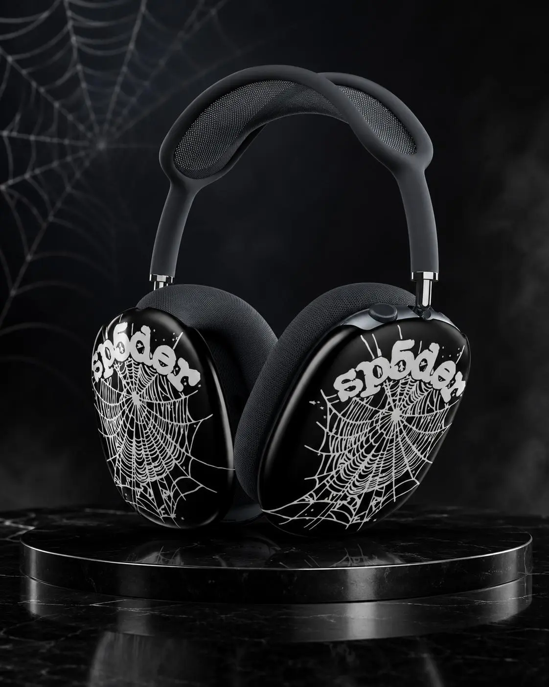 Aesthetic Black Gothic Spooky Spider Web Protective Case for AirPods Max, Halloween Punk Ear Cup Covers, Headphone Accessories