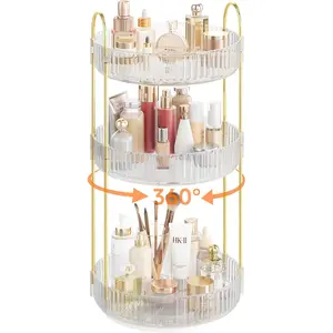 Rotating Makeup Organizer Countertop,Skincare Organizers,Spinning Perfume Tray Stand,Makeup Storage Organizer for ,Bathroom Organizer and Storage,Lazy Susan,3 Tier,Clear