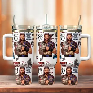 Roman Reigns 40oz Tumbler With Handle And Straw, Wwe Tribal Chief Stainless Steel Travel Mug, Wrestling Fan Gift Cup, Head Of The Table Insulated Cup, Wwe Champion Drinkware, Wrestling Cup For Men Women, Wwe Merchandise Collectible Cup