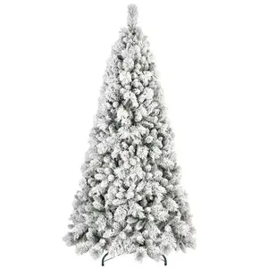 4-9FT Flocked Christmas Tree with Lifelike Snow Coverage, Realistic Simulated PVC & Hard Needle Branches, Hinged for Effortless Setup with Stable Metal Stand