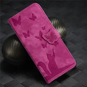 Butterfly & Cat Pattern Flip Leather Phone Case with Card Holder, Shockproof Phone Protective Cover, Cellphone Phone Accessories for iPhone 16 15 14 13 12 11 Pro Max, Casing, Protector