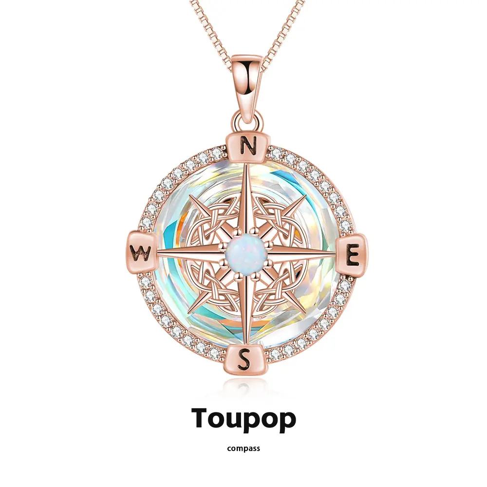 Compass Necklace for Women Sterling Silver Compass Pendant Jewelry with Crystal Graduation Gift for Women Compass Gifts for Teen Girls