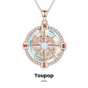 Compass Necklace for Women Sterling Silver Compass Pendant Jewelry with Crystal Graduation Gift for Women Compass Gifts for Teen Girls