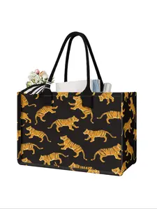Large Tiger Print Storage Bag with Strong Handles, Space Saving Multi-Purpose Tote Bags for School, Travel, Shopping, All Seasons, Reusable Shopping Bags