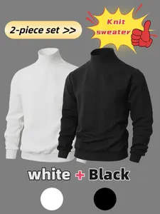 New Style Men's High Neck Knit Sweater, Retro Casual Style, Thick Fabric, Fitted, Long Sleeve, Fall & Winter, Multiple Colors Available, Warm and comfortable, used as an inner layer, Halloween/Christmas Gift: Knit Sweater, Knitwear, Couple's