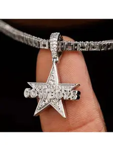 Cowboy Star Hip Hop Pendant Necklace Alloy Cubic Zirconia Western Style Statement Jewelry for Men Women