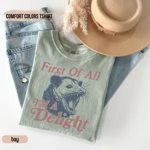 Comfort Colors Funny Possum Shirts, Funny Opossum Shirts, Angry Opossum TShirt, First Of All I'm A Delight, Possum Lover