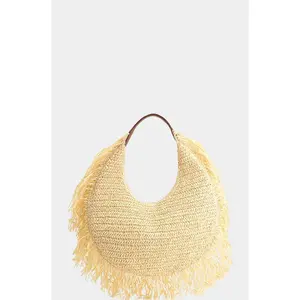Raffia Fringe Crescent Bag