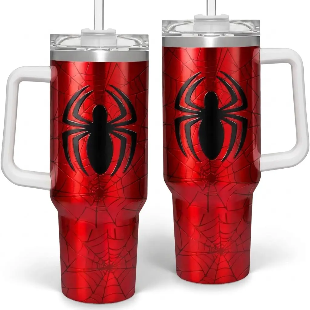 Spider 40oz Tumbler With Handle, Insulated Travel Mug, Halloween Water Bottle With Straw, Stainless Steel Cup, Cool Gamer Drinkware Gift, Spooky Season Tumbler