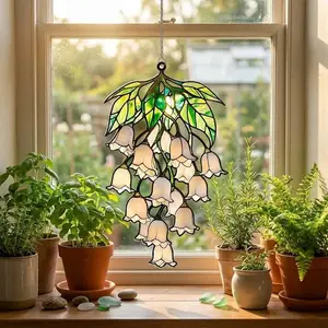 [ACRYLIC NOT GLASS] Lily of the Valley Acrylic Suncatcher – May Birth Flower Window Hanging, Floral Stained Glass Style Decor, Gift for Her