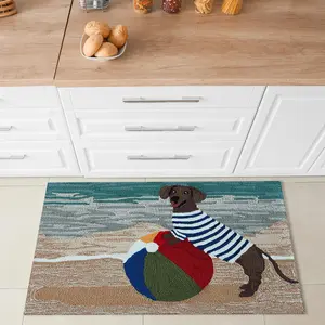 Lush Decor FrontPorch Indoor/Outdoor Hand Tufted Durable Area Rug - Transitional Animal Nature Ocean  (Coastal Dog)