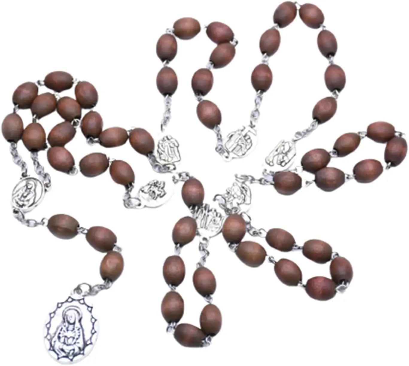 Seven Sorrows of Mary Rosary Chaplet Bitter Rosary Necklace Coffee Colored Wood Beads With A Cross Beads