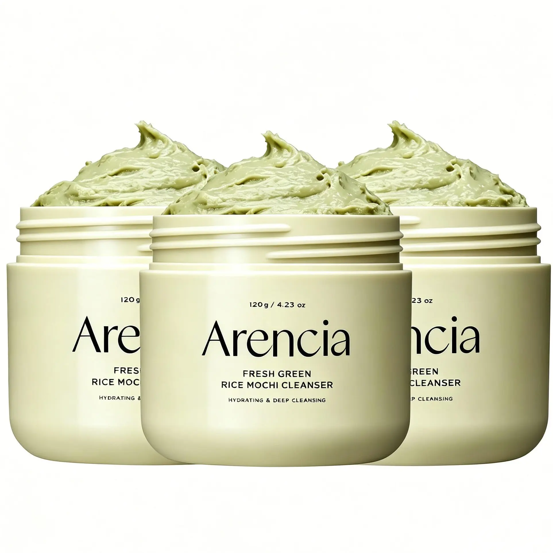 3PCS ARENCIA Green Rice Mochi Cleanser — A multi-effect skincare product combining a cleansing foam, face mask, and gentle scrub; provides daily exfoliation, leaving skin smooth and comfortable.