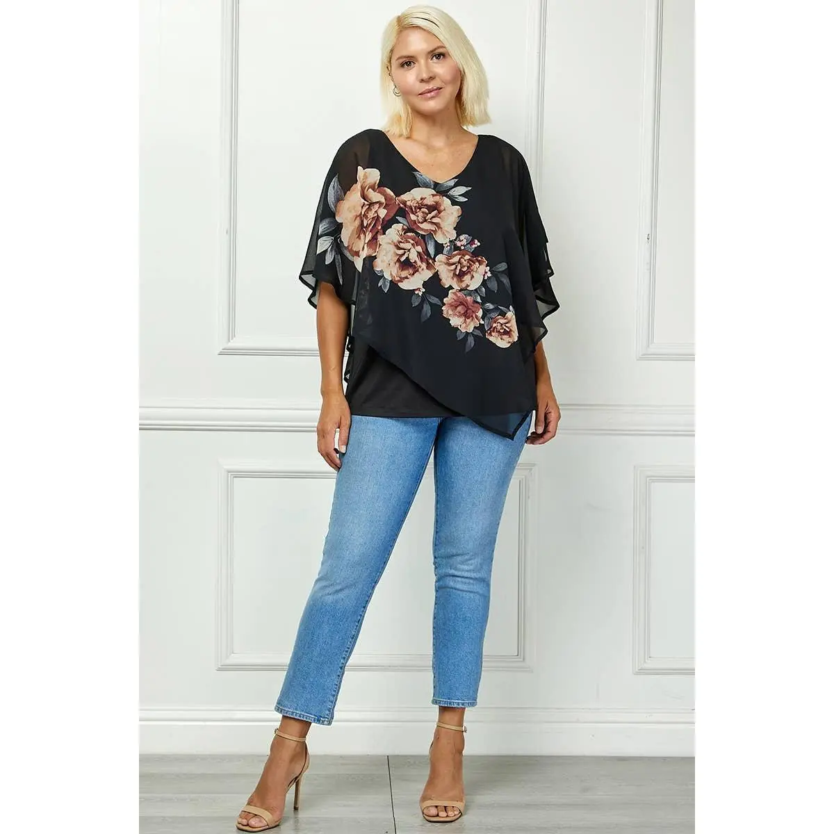 Plus Blooming Poncho Blouse