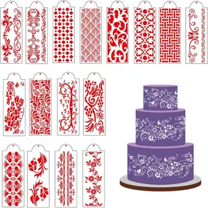 Floral Cake Lace Templates - Hollow Lace Cookie Fondant Dessert Edges Side Decorating Templates Cake Stencils for Cake Decorating Baking