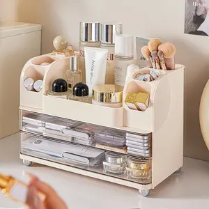 Makeup Organizer for Vanity with Brush Holder, Large Bathroom Countertop Cosmetic Organizer Skin Care Storage, Easy to Store Lipsticks, Nail Polishes, Perfumes, Eyeshadow Palettes